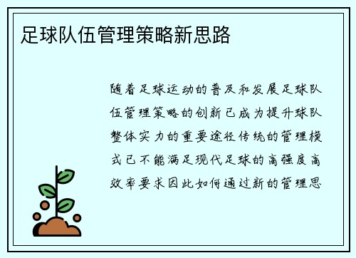 足球队伍管理策略新思路